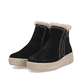 Schwarz-beige remonte Damen Kurzstiefel D3B70-03 mit modernen Ziernähten. Schuhpaar seitlich schräg.