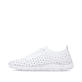 Weiße remonte Damen Slipper D3G03-80 mit eleganten Zierlochungen sowie Gummizug. Schuh Außenseite.