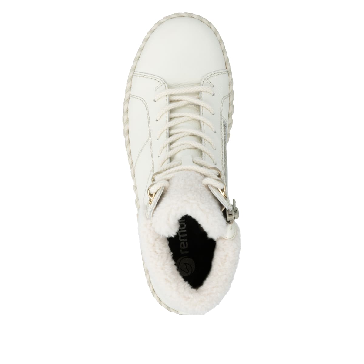 Weiße remonte Damen Schnürstiefel D4A74-80 mit wasserabweisender TEX-Membran. Schuh von oben.