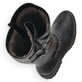 Schwarze remonte Hochschaftstiefel R6590-01 mit einem Reißverschluss. Schuh von oben, liegend.