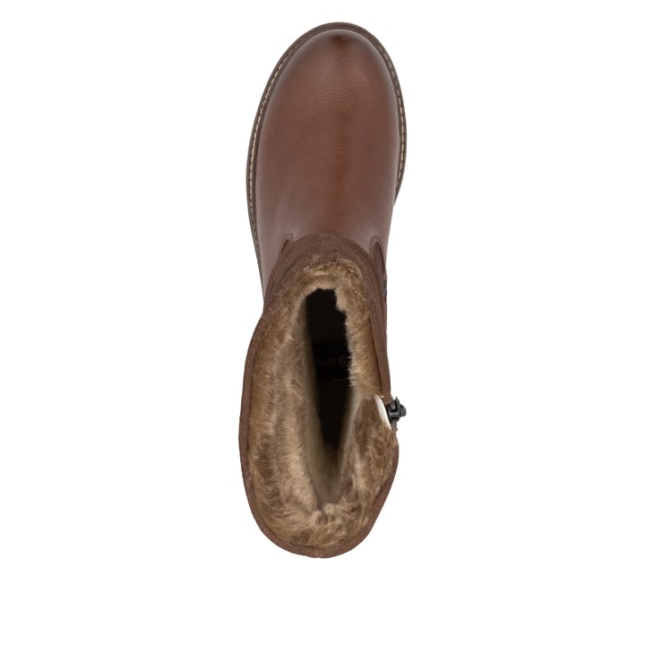 Braune remonte Hochschaftstiefel D0B80-24 mit wasserabweisender TEX-Membran. Schuh von oben.