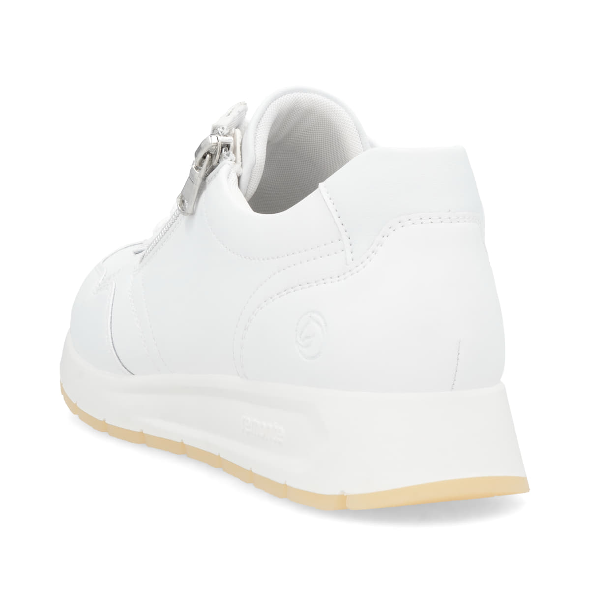 Weiße remonte Damen Sneaker Low D2G01-80 mit Reißverschluss sowie Komfortweite G. Schuh von hinten.