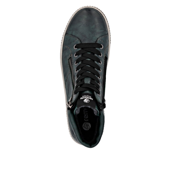 Olivgrüne remonte Damen Schnürstiefel D0772-54 mit wasserabweisender TEX-Membran. Schuh von oben.