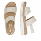 Beige remonte Keilsandaletten D0Q59-61 mit einem Klettverschluss. Schuh von oben, liegend.