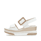 Weiße remonte Keilsandaletten D1P50-80 mit einem Klettverschluss. Schuh Außenseite.