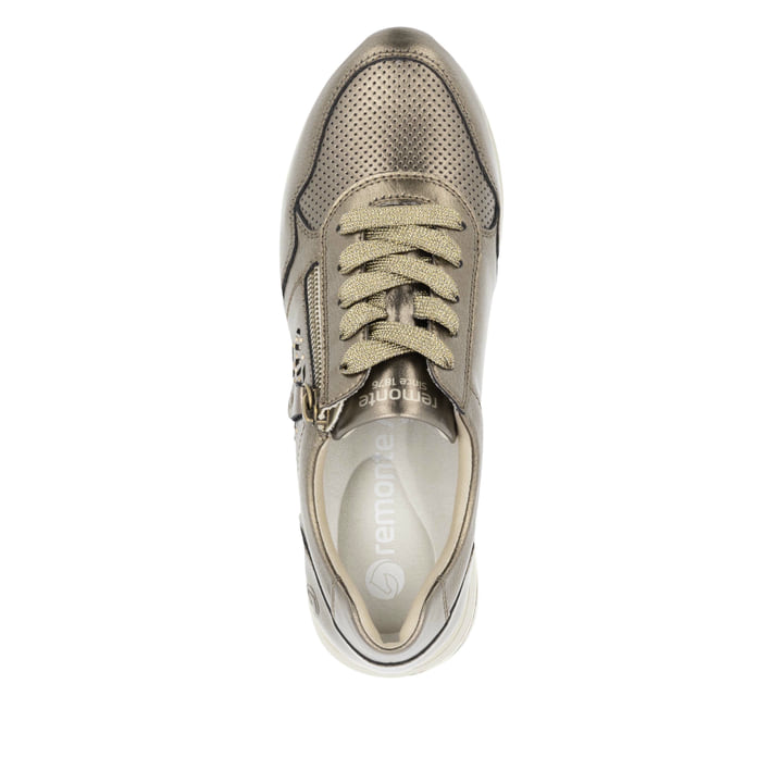 Bronzene remonte Damen Sneaker D1G00-90 mit stylischen Cut-Outs. Schuh von oben.