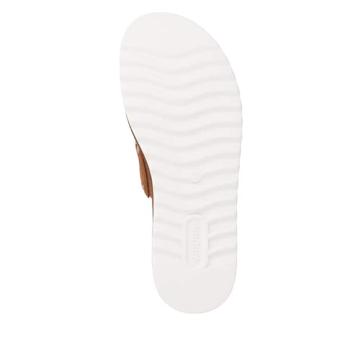 Braune remonte Damen Pantoletten D3P51-22 mit handgestickten Nähten. Schuh Laufsohle.
