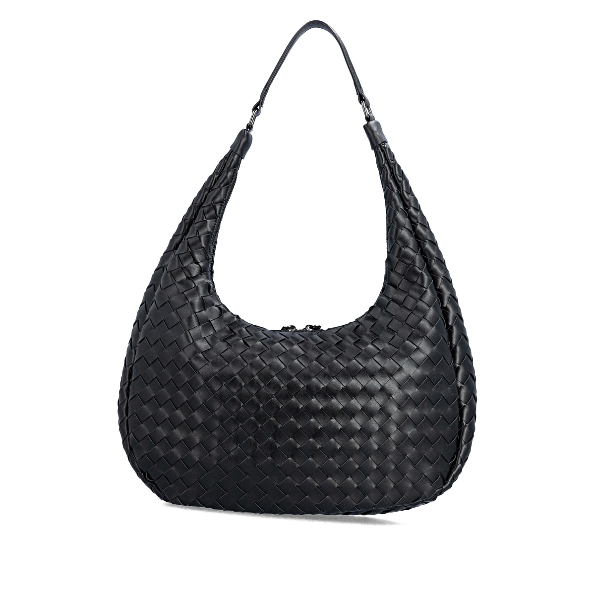Sac à main remonte Q0774-00 noir tressé et avec compartiment zippé. Arrière.