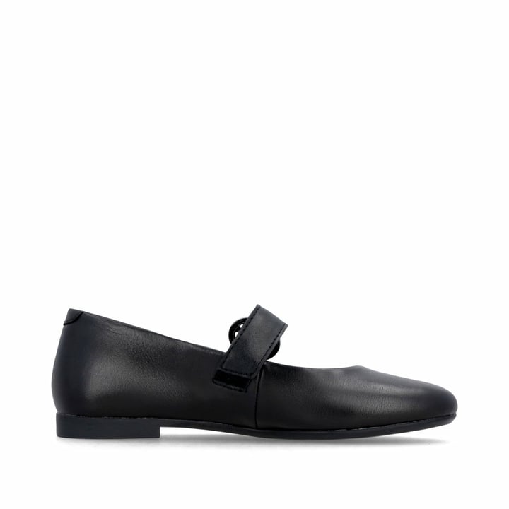 Schwarze remonte Ballerinas D0K14-00 mit einem Klettverschluss. Schuh Innenseite.