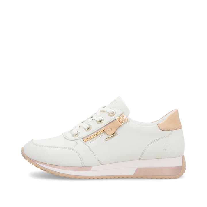 Weiße remonte Damen Sneaker Low D0H11-81 mit einem Reißverschluss. Schuh Außenseite.