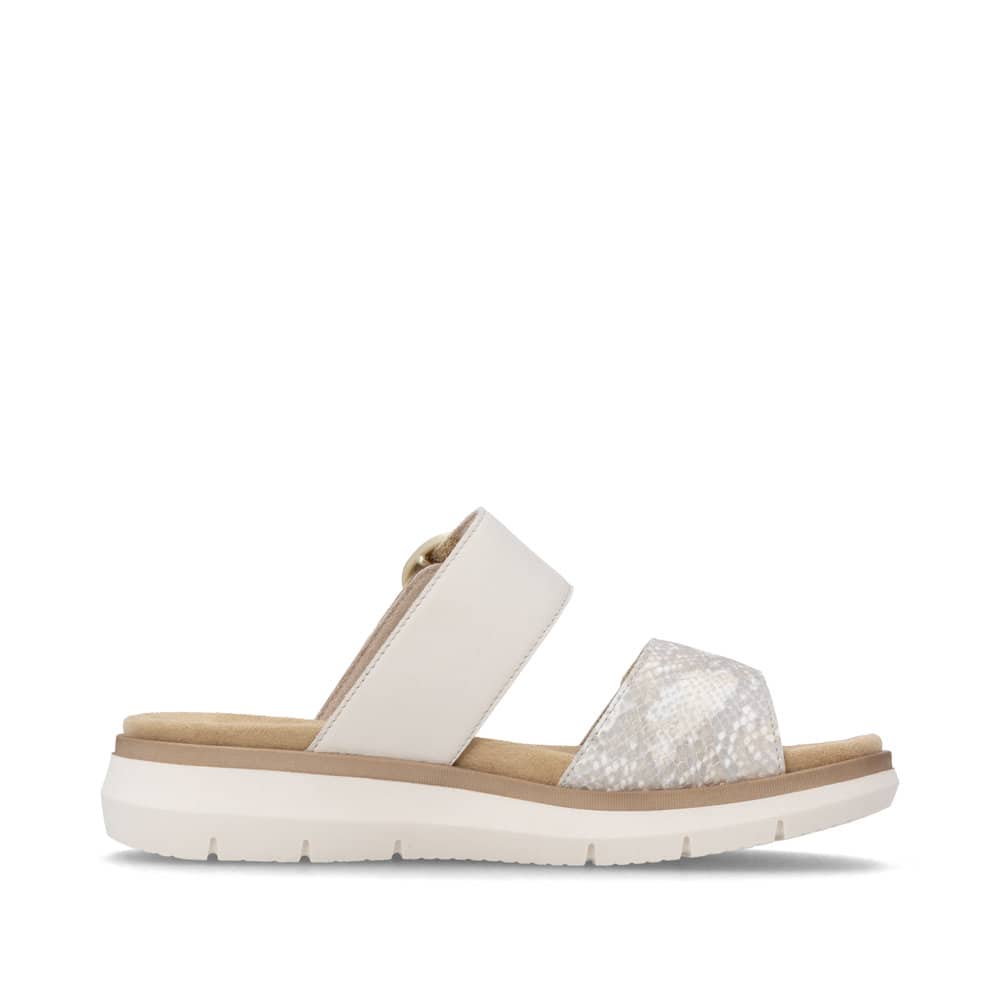 Mules remonte beiges pour femme D2K57-60 avec boucle tendance. Côté intérieur de la chaussure.