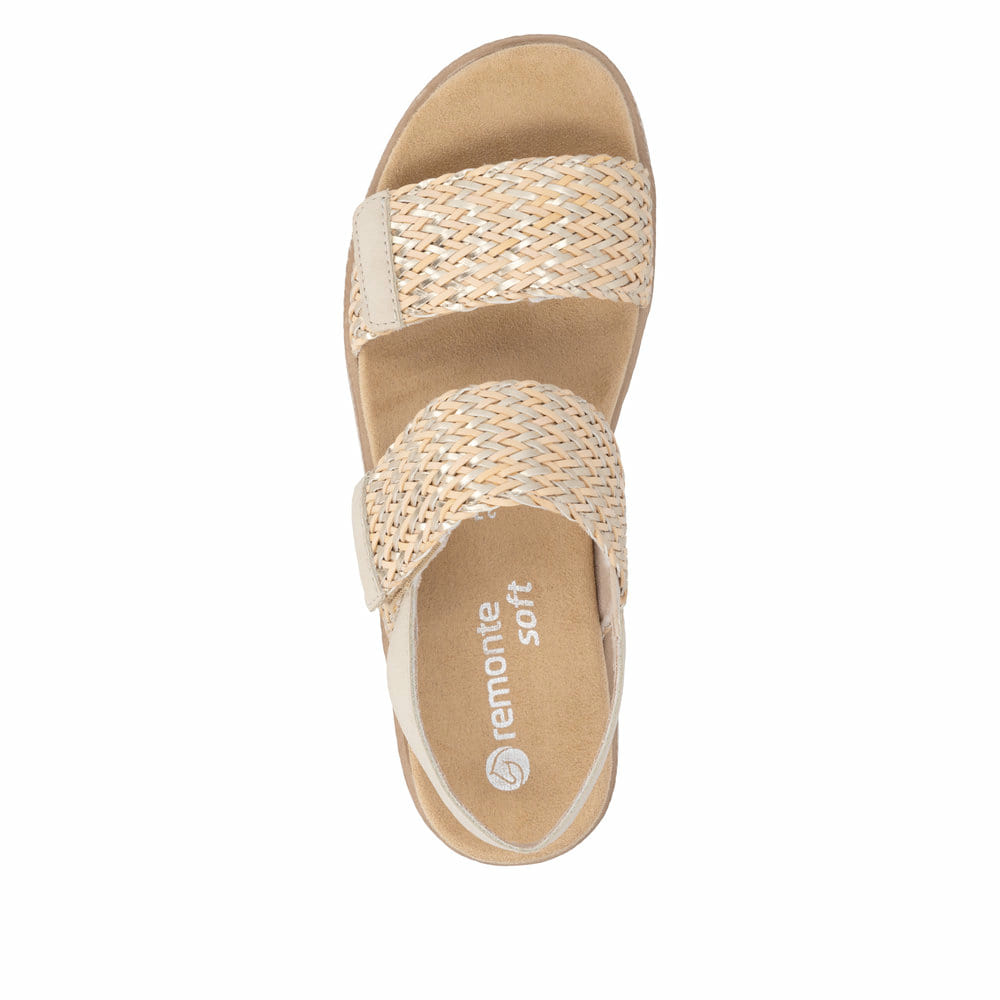 Metallische remonte Keilsandaletten D0Q63-90 mit einem Klettverschluss. Schuh von oben.