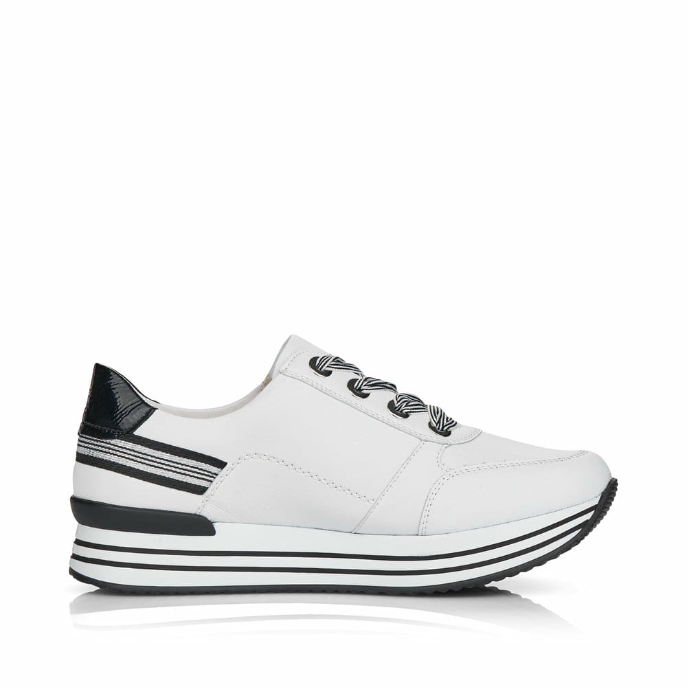 Weiße remonte Damen Sneaker Low D1312-80 mit Reißverschluss sowie Komfortweite G. Schuh Innenseite.