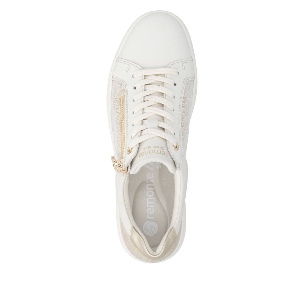 Weiße remonte Damen Sneaker Low D2E00-81 mit Reißverschluss sowie Komfortweite G. Schuh von oben.