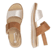 Braune remonte Riemchensandalen D1J53-22 mit einem Klettverschluss. Schuh von oben, liegend.
