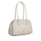 Sac à main remonte Q0768-60 beige avec poignées de transport avec perles décoratives et fermeture éclair. Côté gauche.