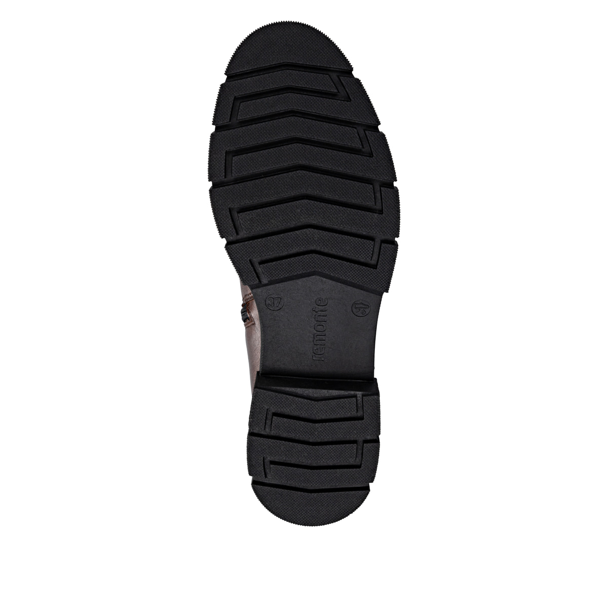 Braune remonte Hochschaftstiefel D2S74-25 mit einem Reißverschluss. Schuh Laufsohle.