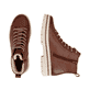 Braune remonte Damen Schnürstiefel D2U75-24 mit wasserabweisender TEX-Membran. Schuh von oben, liegend.