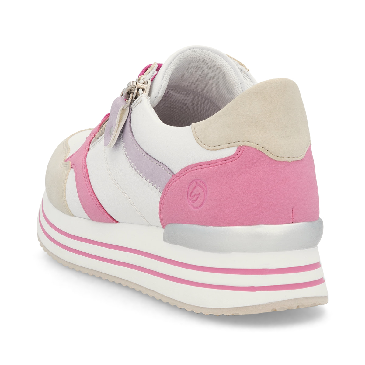 Weiße remonte Damen Sneaker Low D1323-83 mit Reißverschluss sowie Komfortweite G. Schuh von hinten.