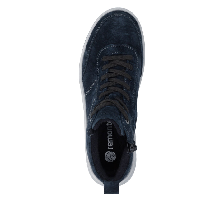 Dunkelblaue remonte Damen Schnürstiefel D3Q70-14. Schuh von oben.