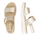 Goldene remonte Keilsandaletten D2K50-90 mit einem Klettverschluss. Schuh von oben, liegend.