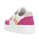 Weiße remonte Damen Sneaker Low D0J01-84 mit einem Reißverschluss. Schuh von hinten.
