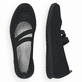 Schwarze remonte Ballerinas R7102-01 mit einem Gummizug sowie der Komfortweite G. Schuh von oben, liegend.