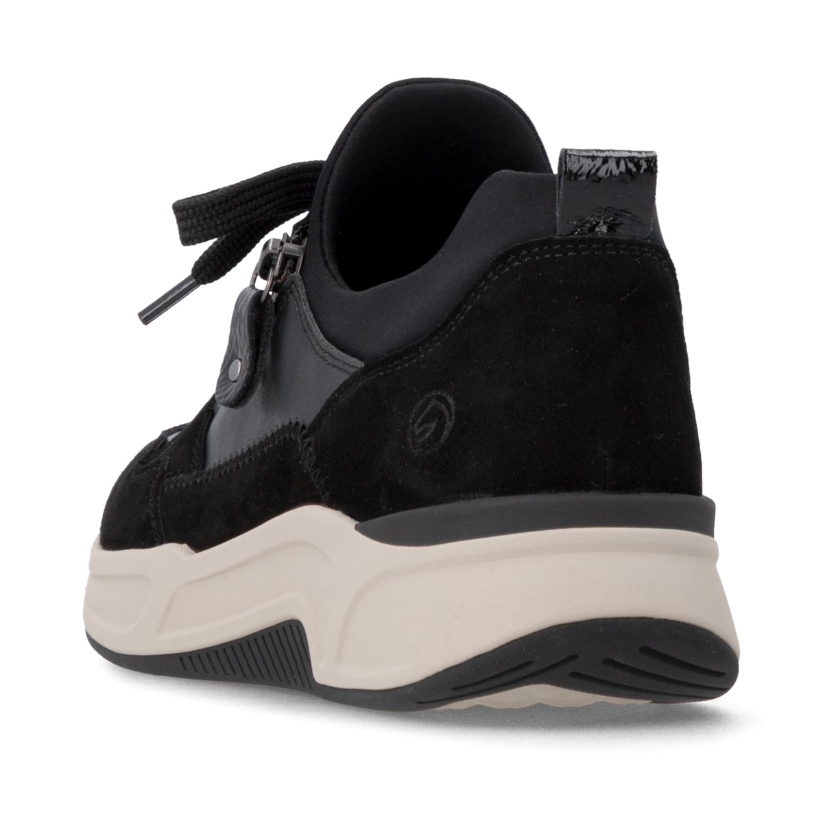 Mocassins remonte noirs femmes D3V01-02 avec fermeture éclair décorative. Chaussure vue de l'arrière.