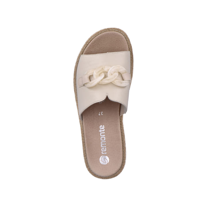 
Cremebeige remonte Damen Pantoletten D7952-60 mit einer leichten und dämpfenden Sohle. Schuh von oben