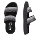 Schwarze vegane remonte Damen Pantoletten D2N50-03 mit einem weichen Fußbett. Schuh von oben, liegend.