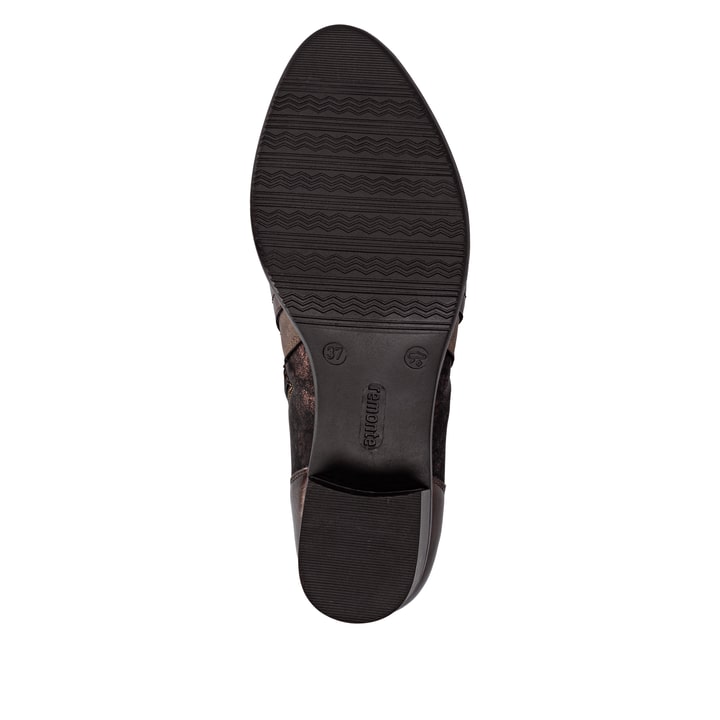 Bronzefarbene remonte Damen Stiefeletten R5172-90 mit einem Reißverschluss. Schuh Laufsohle.