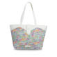 Sac à main remonte Q0772-80 blanc avec tissu en maille brodée colorée avec fermeture magnétique. Devant.