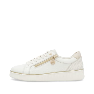 Weiße remonte Damen Sneaker Low D2E00-80 mit Reißverschluss sowie Komfortweite G. Schuh Außenseite.