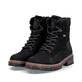 Schwarze remonte Damen Schnürstiefel D0B81-00 mit wasserabweisender TEX-Membran. Schuhpaar seitlich schräg.