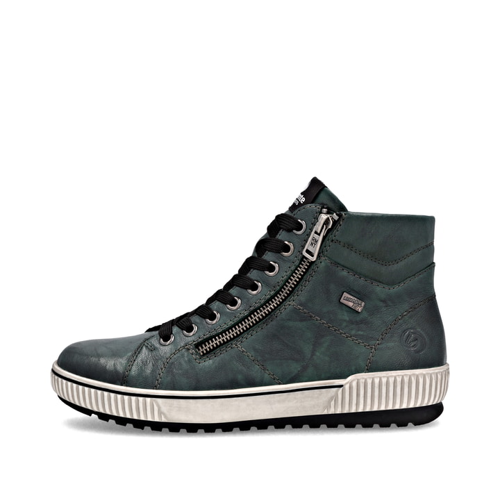 Olivgrüne remonte Damen Schnürstiefel D0772-54 mit wasserabweisender TEX-Membran. Schuh Außenseite.