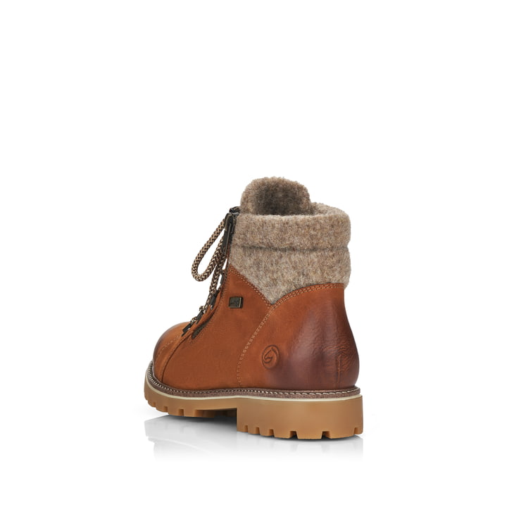 Braune remonte Damen Schnürstiefel D7478-22 mit einer dämpfenden Profilsohle. Schuh von hinten