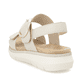 Beige remonte Keilsandaletten D2K50-80 mit einem Klettverschluss. Schuh von hinten.