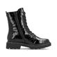 Glanzschwarze remonte Damen Schnürstiefel D1W72-02 in Krokodiloptik. Schuh Innenseite.
