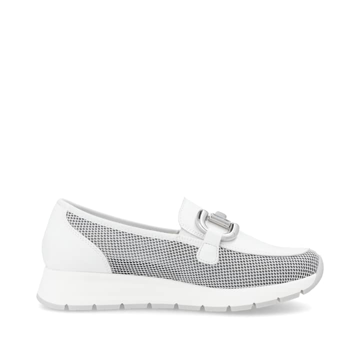 Weiße remonte Damen Loafer D2G02-80 mit einem Gummizug sowie der Komfortweite G. Schuh Innenseite.