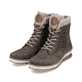 
Asphaltgraue remonte Damen Schnürstiefel R8477-46 mit Schnürung und Reißverschluss. Schuhpaar schräg.