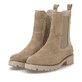 Camelfarbene remonte Chelsea Boots D8694-20 mit einem Reißverschluss. Schuhpaar seitlich schräg.