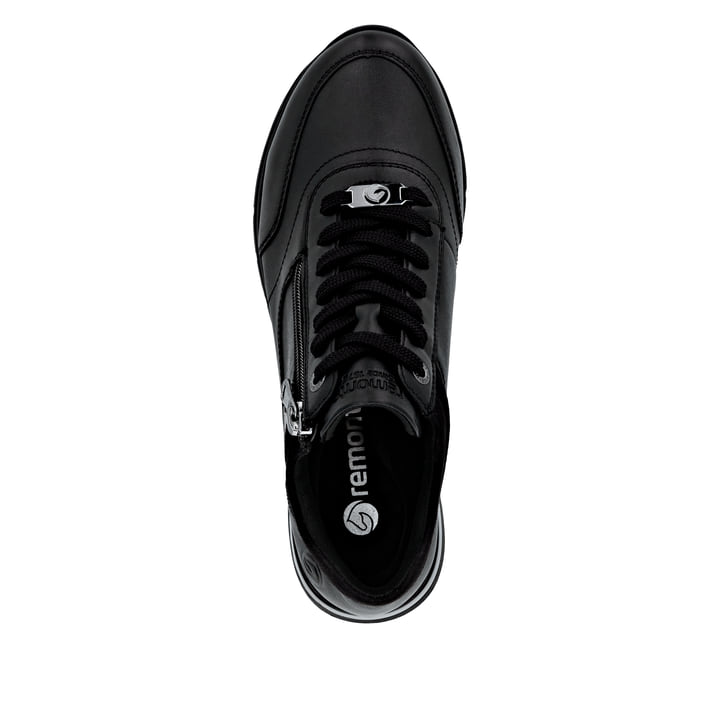 Schwarze remonte Damen Kurzstiefel R6775-00 mit wasserabweisender TEX-Membran. Schuh von oben.