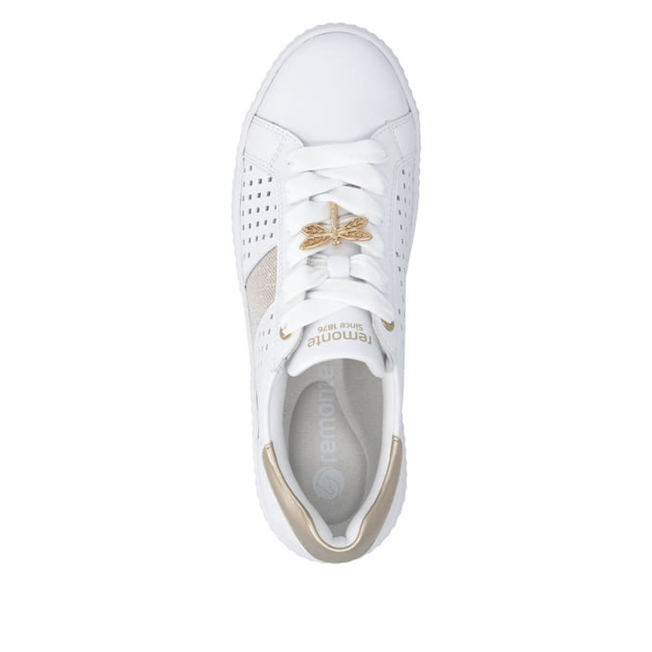 Weißbeige remonte Damen Schnürschuhe D3E04-80 mit dekorativem Schmuckdetail. Schuh von oben.