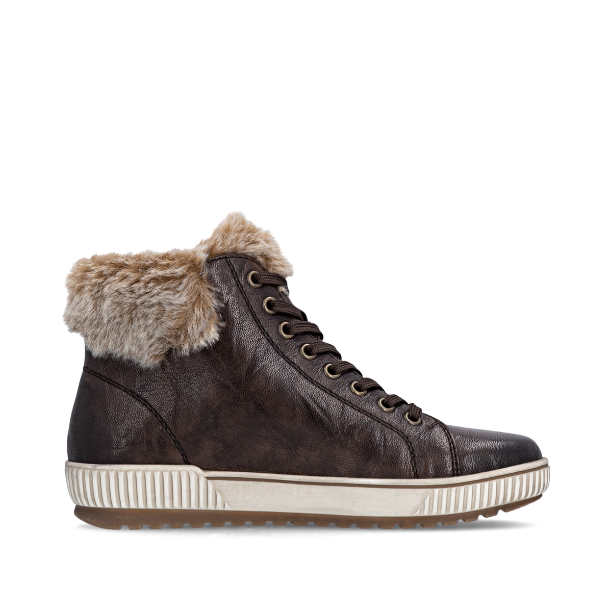 Dunkelbraune remonte Damen Schnürstiefel D0780-25. Schuh Innenseite.