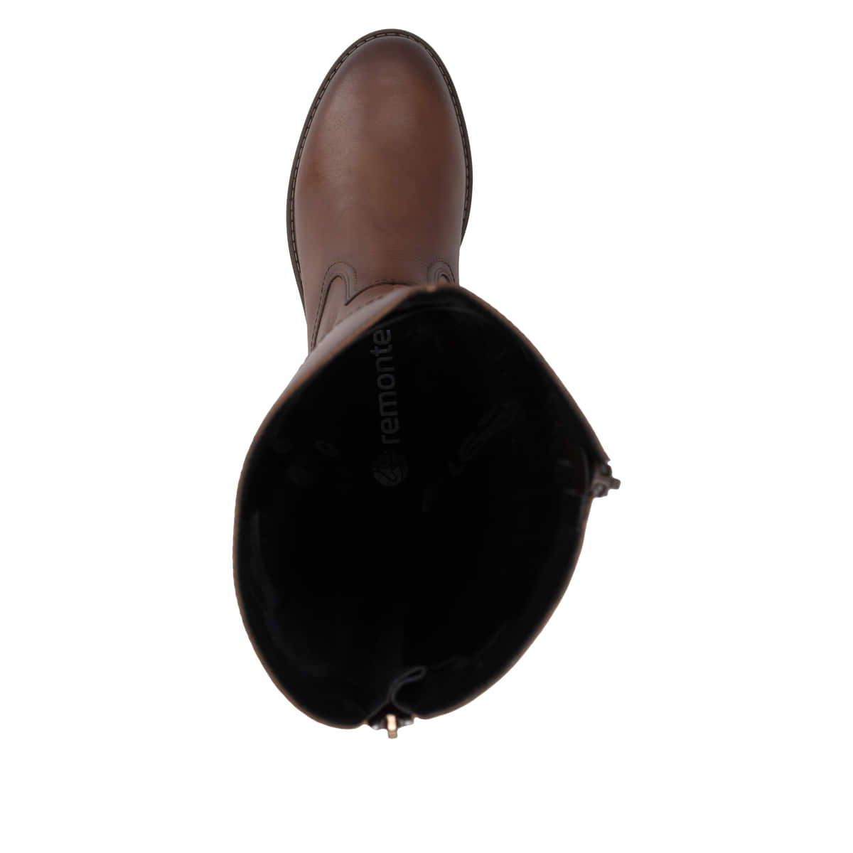 Braune remonte Hochschaftstiefel R6581-24 mit wasserabweisender TEX-Membran. Schuh von oben.