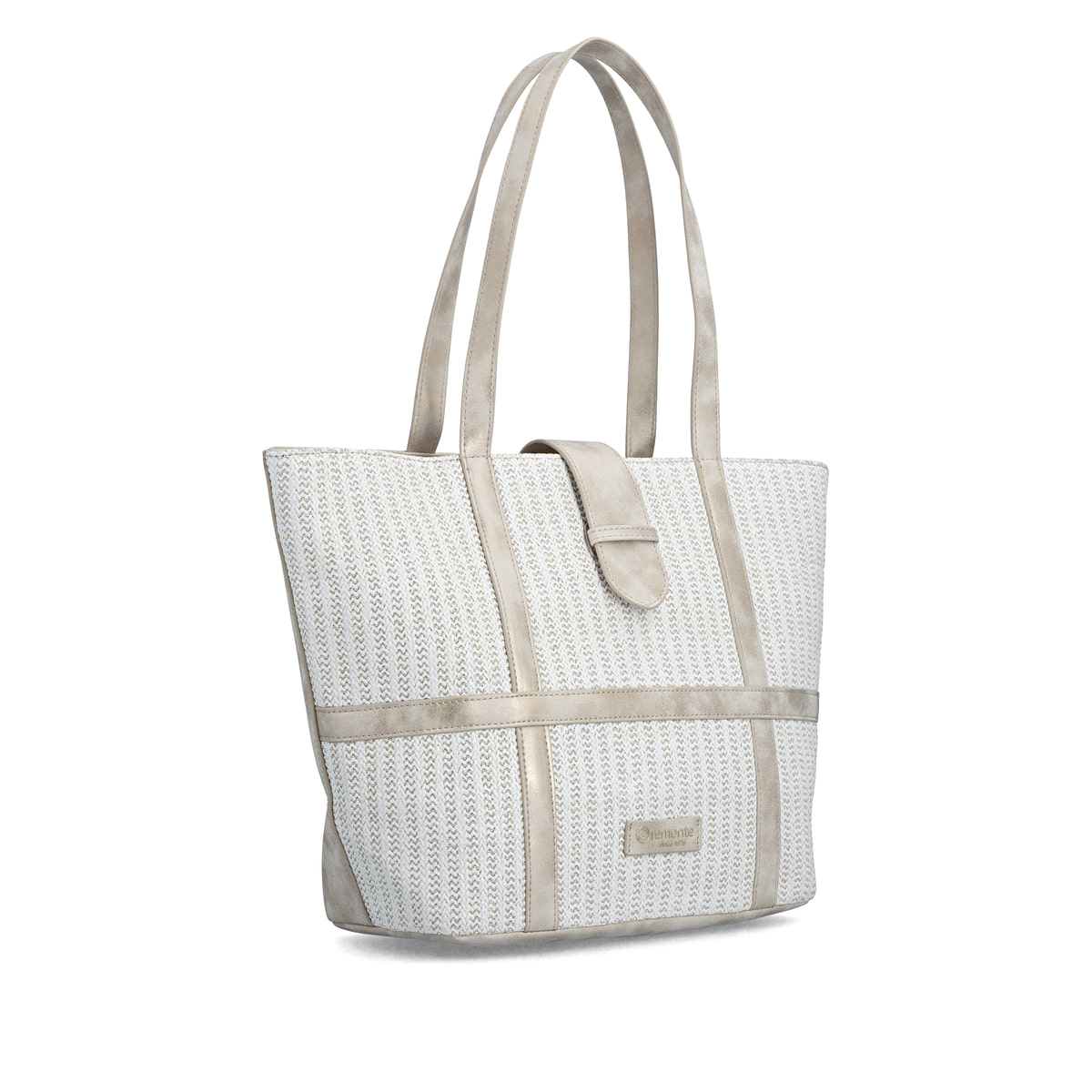 Cabas remonte Q0764-80 blanc avec accents métalliques et fermeture éclair. Côté gauche.