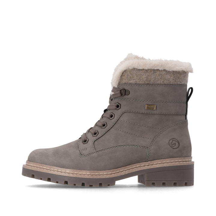 Graue remonte Damen Schnürstiefel D0B81-42 mit wasserabweisender TEX-Membran. Schuh Außenseite.