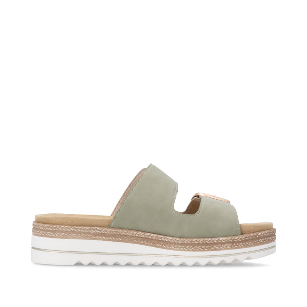 Mules remonte vertes pour femme D0Q66-52 avec boucle tendance. Côté intérieur de la chaussure.