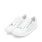 Weiße remonte Damen Schnürschuhe D1E08-80 mit einem Reißverschluss. Schuhpaar seitlich schräg.