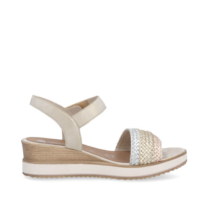 Metallische remonte Keilsandaletten D6465-90 mit einem Klettverschluss. Schuh Innenseite.